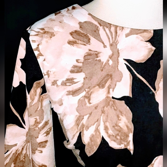 Liz Claiborne, Black Floral, Midi, Sheath Dress, Size 8, Pristine Condition - Picture 3 of 11